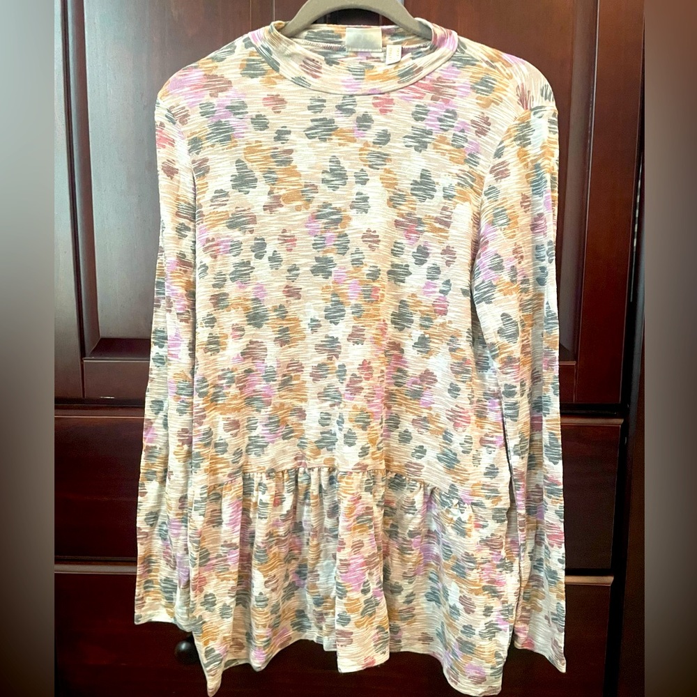 Lori Goldstein Floral Printed Peplum Sweaterknit Mock Neck Top